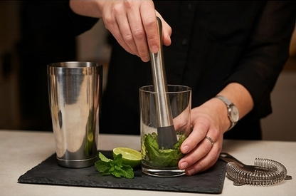 Stainless Steel Cocktail Shaker  with Wooden Stand for Home Bar Party